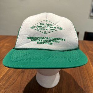 Vintage 90's Green and White Trucker Snapback Hat - Bob Smith Feedlot Systems